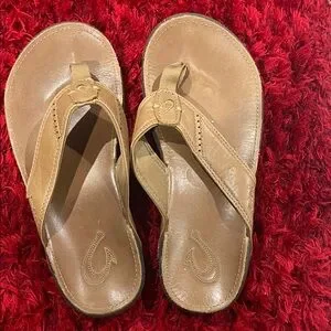 OluKai | Shoes | Olukai Tan Leather Mens Sandals Excellent 